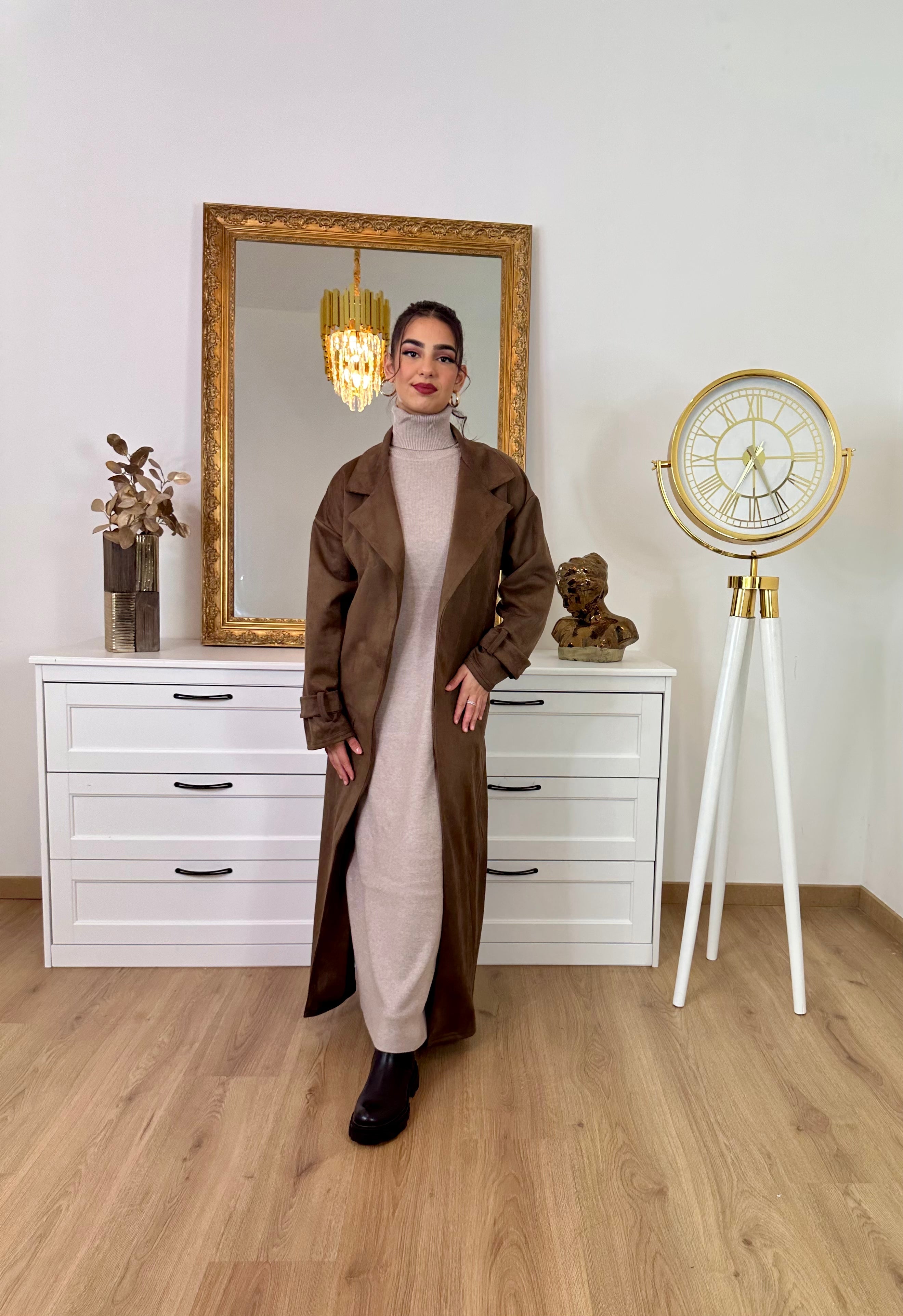 Pull-Robe Col Roulé Taupe