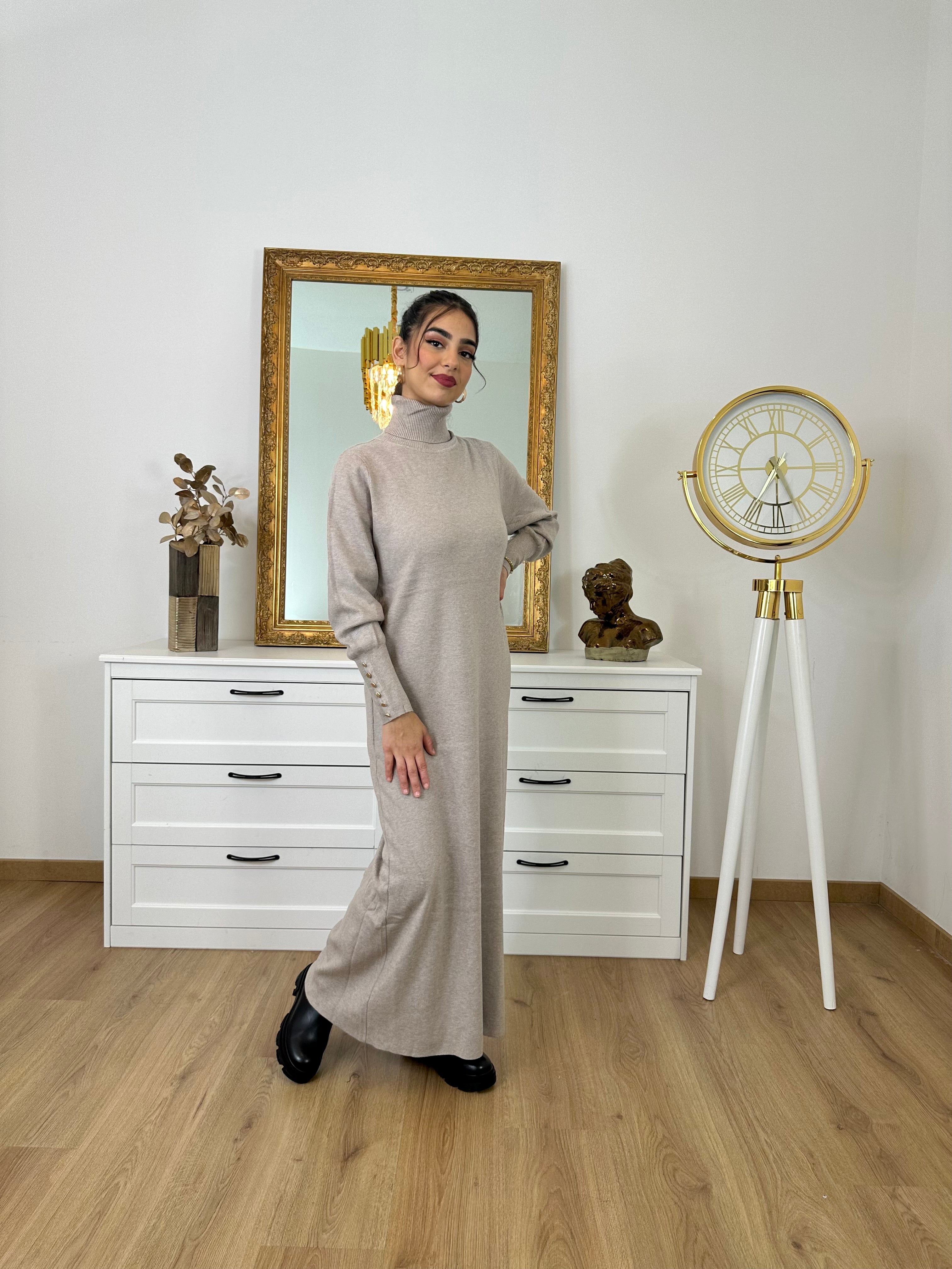 Pull-Robe Col Roulé Taupe